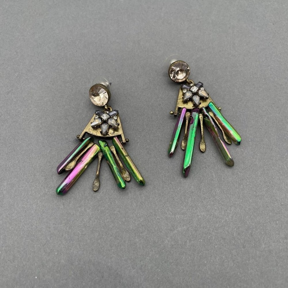 Baudlebar Zola Drop Earrings Women's Gold Tone Rainbow Crystal Signed - Picture 1 of 3